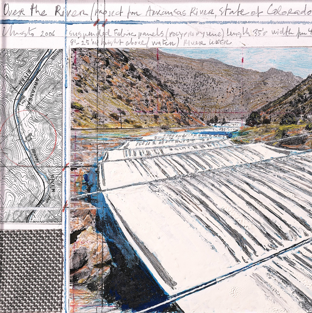 CHRISTO, Over the river, 2006, tecnica mista, cm 21,5×28