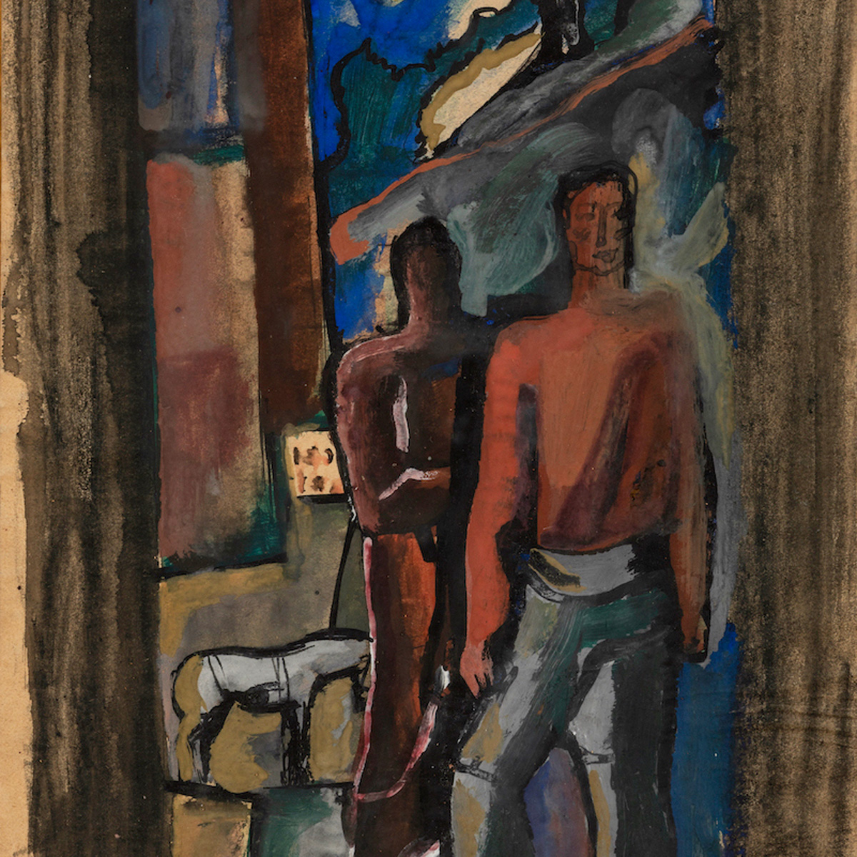 SIRONI, Composizione con figure, paesaggio e cavallo, 1931, tempera su carta, 29,4 x 20,2 cm